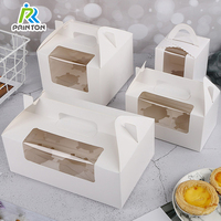 Boîte à gâteaux ronde blanche avec poignée imprimée, emballage personnalisé, en carton, pour cupcake, transparent,