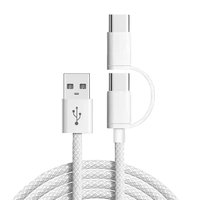 Câble tressé personnalisé avec logo, charge rapide PD, blanc, 3A, câble de données pour téléphone portable, 2 en 1, USB Type C