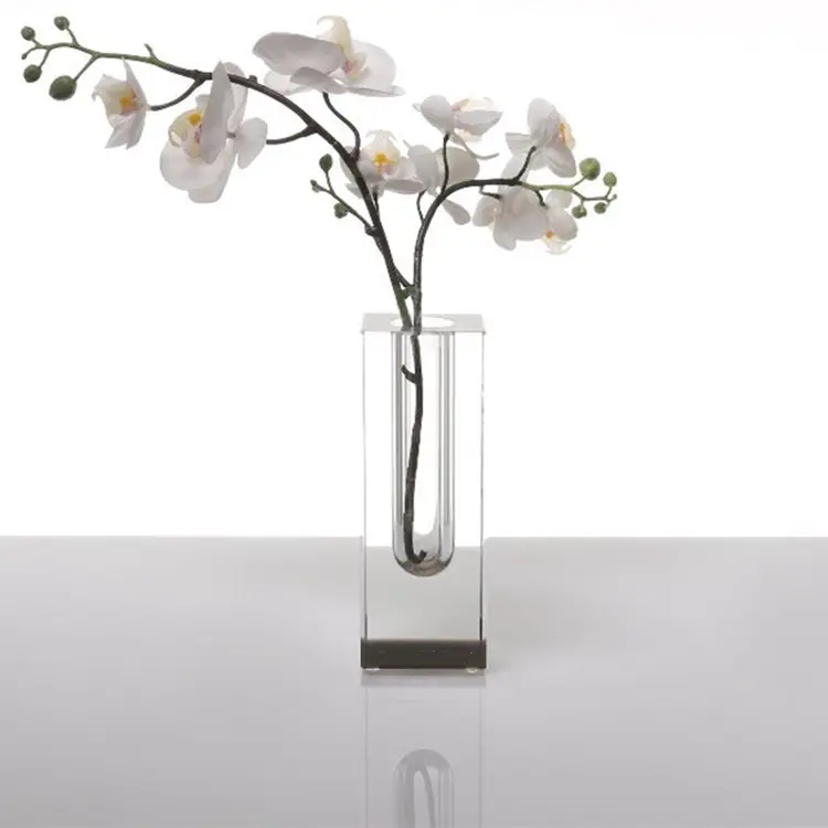 背の高いブロンズカラー長方形のウェディングブロックローズ花瓶卓上アクリル家の装飾つぼみルーサイトヴィンテージ手作り花瓶
