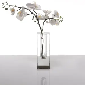 Высокая прямоугольная ваза бронзового цвета для свадьбы, розы, настольная акриловая ваза для домашнего декора, бутоны, блестящие винтажные вазы для цветов ручной работы