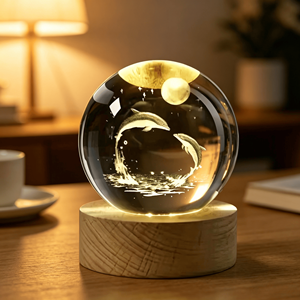 Customizable 6cm Glass Ball 3D Laser Engraved Animal Series Wooden LED Night <b>Light</b> for Home Decoration - Product Image 5