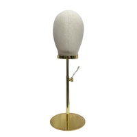 Maniquíes de Cabeza Cubiertos de Tela, Soporte de Exhibición para Pelucas y Sombreros con Cabeza Brillante, Soporte de Madera Personalizado Dorado para Exhibición de Sombreros al por Menor
