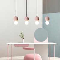 Nouveau design nordique minimaliste, lustre en ciment, boule de verre rose, luminaire suspendu LED pour salle à manger, bar, chevet, restaurant, café