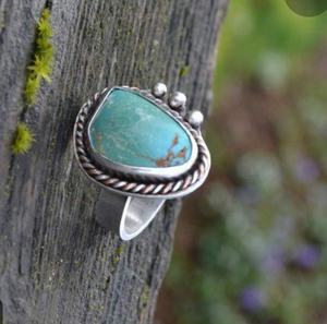 Anillo de Plata de Ley 925 con gema Natural turquesa, joyería hecha a mano - Product Image 1