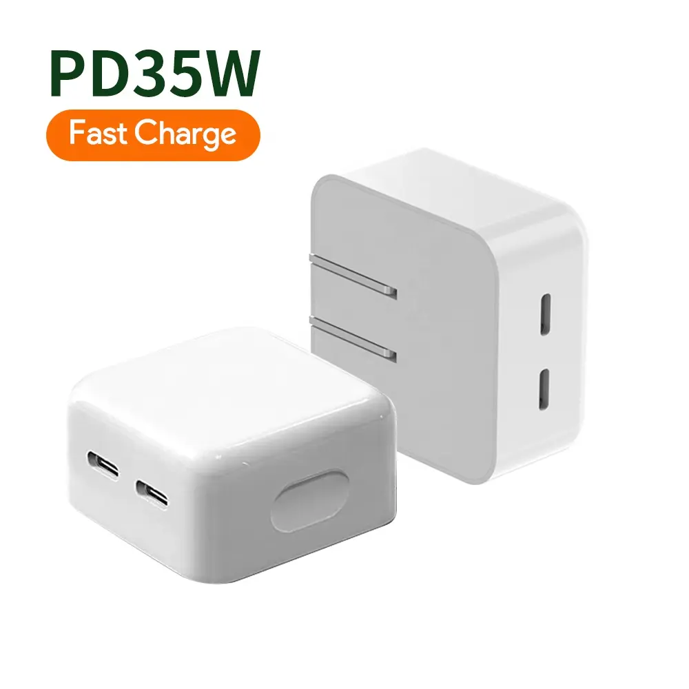Us/Eu/Uk Plug Pd 3.0 Dual Usb C Opvouwbare Wall Charger Snel Opladen Poort Uitgang 35W type C Lader Voor Iphone 13/Iphone 13 Pro