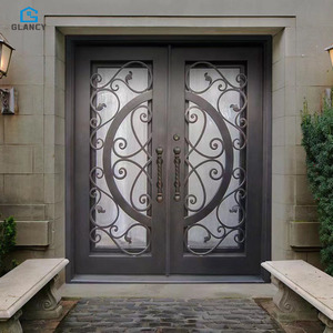 Portes <span class=keywords><strong>d</strong></span>'<span class=keywords><strong>entrée</strong></span> modernes en <span class=keywords><strong>fer</strong></span> <span class=keywords><strong>forgé</strong></span> à double vitrage pour appartement - Product Image 6