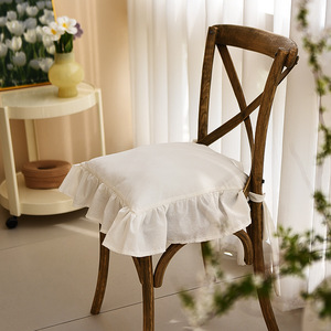 Coussin de chaise de style français en coton avec bordure à volants, carré, fermeté moyenne, pour la maison et la chambre à coucher - Product Image 1