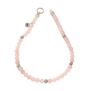 Rose Quartz Round Bead Necklace With <b>Silver</b> Spacer Balls Minimalist <b>Choker</b> Style Fashion Jewelry - Product Image 5