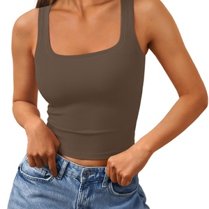 Camisetas sin mangas acanaladas para mujer 2025, cuello cuadrado, estilo crop, ropa de verano para entrenamiento, logotipo personalizado, venta al por mayor - Product Image 2