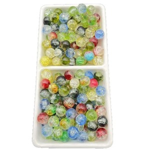 Manik-manik Bulat Motif Bunga 10mm Grosir, Kristal Kaca Bening dengan Efek Retak, Aksesoris Perhiasan Buatan Tangan DIY - Product Image 4