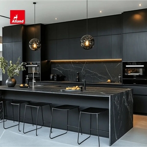 AlladnCabinet - Mueble de Cocina Moderno Personalizado de MDF con Acabado Negro Mate y <span class=keywords><strong>Isla</strong></span> para Hogar Contemporáneo - Product Image 3