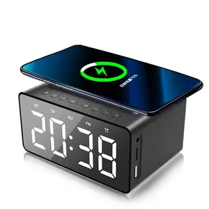 Беспроводной зарядный будильник, 15 Вт, черный портативный Bluetooth-динамик небольшого размера, высокое качество, звуки с USB-портом, светодиодное шоу времени