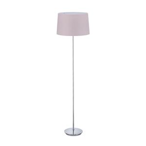 Lampada <span class=keywords><strong>da</strong></span> <span class=keywords><strong>Terra</strong></span> Moderna in Ferro Cromato con Base LED E27 e Paralume Cilindrico in Tessuto Rosa per Soggiorno - Product Image 1