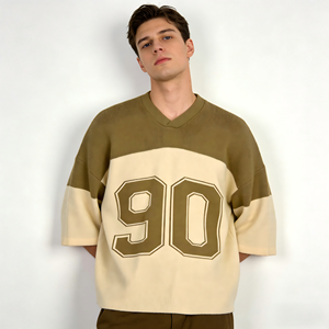 Jersey Deportivo de Punto ODM, Diseño Personalizado con Número, Camiseta de Punto para Marcas, Cuello en V, Bloques de Color, Manga Campana, Venta al Por Mayor - Product Image 4