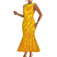 Robe de soirée élégante à queue de poisson sans manches pour femme, motif tribal polynésien tie-dye, personnalisable, tendance et élégante