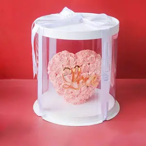 热卖优雅透明透明圆形高蛋糕礼品盒带丝带包装