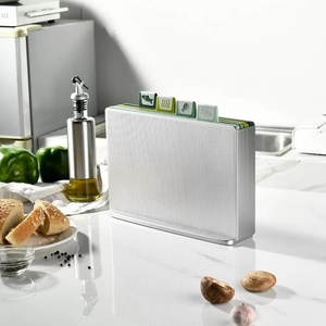 Dishwasher Safe Colorful Chopping Board Set for Kitchen 4-Pieces Index Plastic Cutting Boards with Food Icons and Storage Stand - Product Image 2