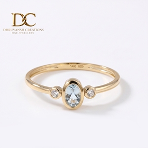 Anillo de Boda Elegante de Diseño en Oro Amarillo Sólido de 14 Quilates con Diamante Cultivado en Laboratorio y Aguamarina, Certificado IGI, Joyería de Lujo para Mujer - Product Image 1
