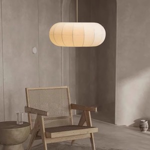 Lustre de style japonais Wabi Sabi, ovale, en tissu blanc, luminaire suspendu E27 LED pour chambre à coucher, salon, bureau, maison d'hôtes - Product Image 1