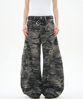 Jeans cargo droits en denim délavé camouflage, respirants, vintage, hiver, boutonnés, coupe scimitar, style streetwear, vente en gros