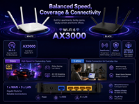 Routeur AX3000, routeur sans fil double bande 3000 Mbps, 2,4 GHz 5 GHz 802.11ax pour la maison, le bureau, WiFi 6