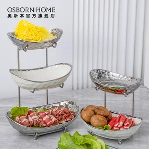OSBORN New Decoration Ceramic Mix color Sliver and White Muti-layer Fruit Vegetable Dessert Stand Display for Party Wedding