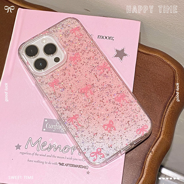 For 16 Girly Phone Case Pink Bow for 17 Glitter Powder Dreamy Sweet Style Trendy Shockproof Case 12