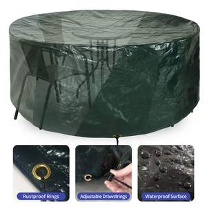 Ensemble <span class=keywords><strong>de</strong></span> chaises <span class=keywords><strong>de</strong></span> table et <span class=keywords><strong>de</strong></span> chaises imperméables pour l'extérieur, <span class=keywords><strong>housse</strong></span> <span class=keywords><strong>de</strong></span> meuble ronde verte PE, coupe-vent anti-UV pour la table et les chaises - Product Image 4