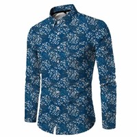 Slim Fit Modern Style Lässig Baumwolle Langarm Herren hemden Stand Popel ine Stoff Gewebte Kette Bedruckte Hemden für Herren Rund