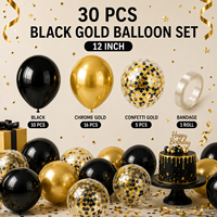 Lot de 30 ballons en latex noir et or, vente en gros, confettis, couleur métallique chromée, décoration de fête, célébration de la remise des diplômes