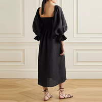 Manches longues coton à volants Vintage dos nu longue hors de l'épaule froncé robe mi-longue personnalisée manches lanterne à volants tenue décontractée