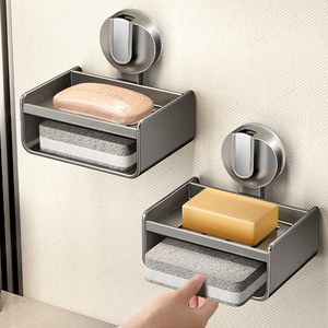 Metal Soap Dish Holder Wall Mount Rectangular Self Drain Bathroom Sink Soap Drainer - Product Image 2