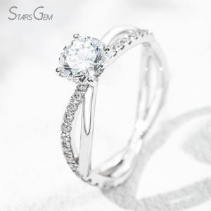 Starsgem 1.3ct 6.36mm กลมสุกใสตัดในห้องปฏิบัติการเพชรที่ปลูกด้วยทองคำขาว9K แหวนหมั้นเพชรด้านข้าง - Product Image 2