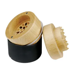 VA批发高品质48毫米药草研磨机定制麻玻璃罐与木制研磨机