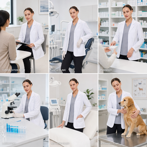 <span class=keywords><strong>Camice</strong></span> da Laboratorio su Misura per Donna, Collo a Risvolto, Mezza Cintura Posteriore, 3 Tasche, in Popeline Tessuto, <span class=keywords><strong>Camice</strong></span> Medico OEM, Uniforme Ospedaliera - Product Image 5