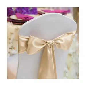 Offre Spéciale pas cher chaise de banquet de mariage arc et écharpes ceinture de chaise en satin doré pour chaise de mariage