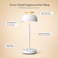 Lampe de table veilleuse avec bruit blanc pour l'aide au sommeil, minuteur 30/60/90 min, lampe de lecture d'ambiance, 10 morceaux de musique apaisants, alimentation CC