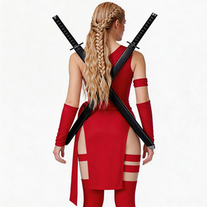 Costume de Cosplay Elektra, robe rouge, combinaison complète avec épée pour femmes, tenue d'halloween pour jeu de rôle Anime - Product Image 4