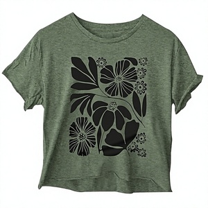 Women's Eco-Friendly Lightweight Crop <b>Top</b> Sunflower <b>Butterfly</b> Print Crew Neck Short Sleeve Casual T-Shirt Jersey Fabric Spring - Product Image 2