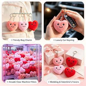 Llavero de Peluche Personalizado con Forma de Corazón, Tela de Velour Europea, Colgante de Cara Sonriente, Cuatro Pulgadas, Peluche Suave de Imitación de Visón, Regalo de San Valentín - Product Image 3