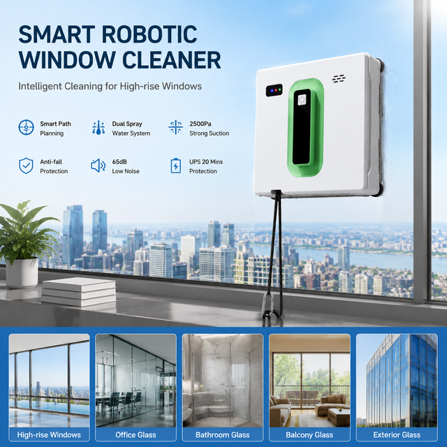 Smart Glass Cleaning Robots 50ml Water Tank Brushless Motor Vacuum Auto Sprayer Window Cleaning Robot