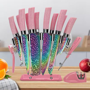 ชุดมีดทําครัวสแตนเลสมืออาชีพ 19 ชิ้นไม่ติดลื่นปรับแต่งรูปแบบสายรุ้งป้องกันสนิมไทเทเนียม - Product Image 2