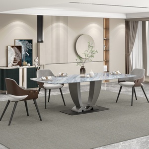 Table <span class=keywords><strong>à</strong></span> manger scandinave de 72 pouces avec plateau en marbre bleu veiné |   Table <span class=keywords><strong>à</strong></span> manger industrielle en kit, sculpturale, en forme de U, sur piédestal - Product Image 2