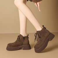 Bottines rétro à semelle épaisse pour femme ZHR, collection automne-hiver 2026, en daim synthétique, talon moyen, bottes tendance