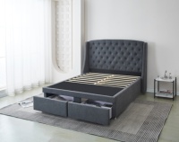 Gepolsterter Queen-Size-Plattform bett rahmen mit 2 Schubladen und Kopfteil, Matratzen fundament mit Holz latten halterung