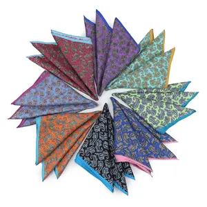 Ausgefallene mehrfarbige optionale echte Seide bedruckte Taschentuch benutzer definierte Paisley Flower Design Taschen tücher für Männer