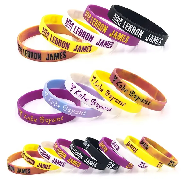Promotionele Product 12Mm Sport Team <span class=keywords><strong>Siliconen</strong></span> Polsband Wrist Band Kobe En Curry Hand Armbanden Silicon