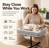 Chaise de bureau mobile et confortable pour animaux de compagnie, réglable en hauteur, avec roulettes, en laine et métal, amovible et lavable, pour chats