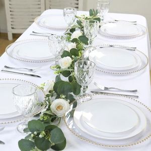 13 Inch Gold Beaded <b>Plastic</b> Charger Plates Bulk Clear White Heavy Duty Underplates for Luxury Wedding Table Arrangement - Product Image 4