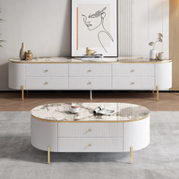 Support TV en bois blanc au design moderne et ensemble d'une table basse, meuble de rangement, mobilier de maison, table basse en bois de luxe pour salon